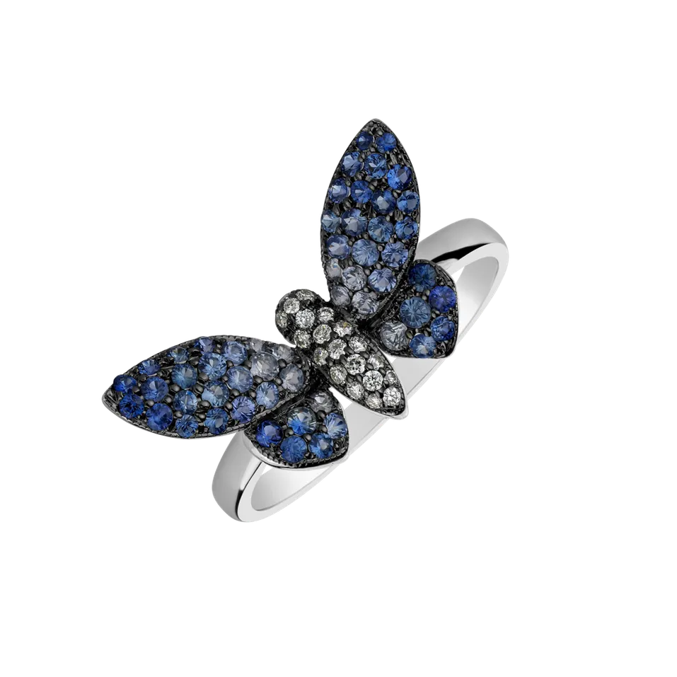Diamond ring with Sapphire Shiny Wings