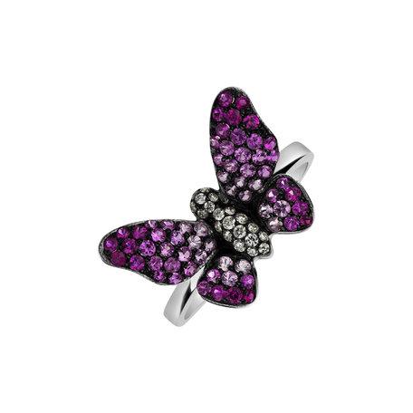 Diamond ring with Ruby and Sapphire Glamorous Butterfly