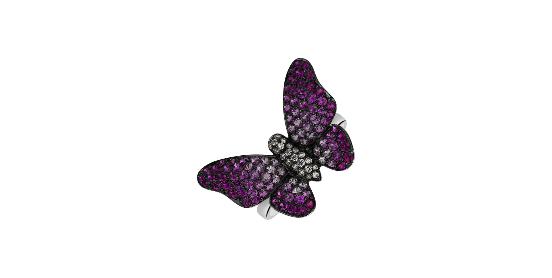 Diamond ring with Ruby and Sapphire Splendid Butterfly