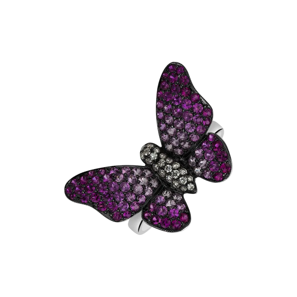Diamond ring with Ruby and Sapphire Splendid Butterfly