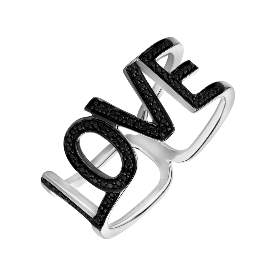 Ring with black diamonds Love