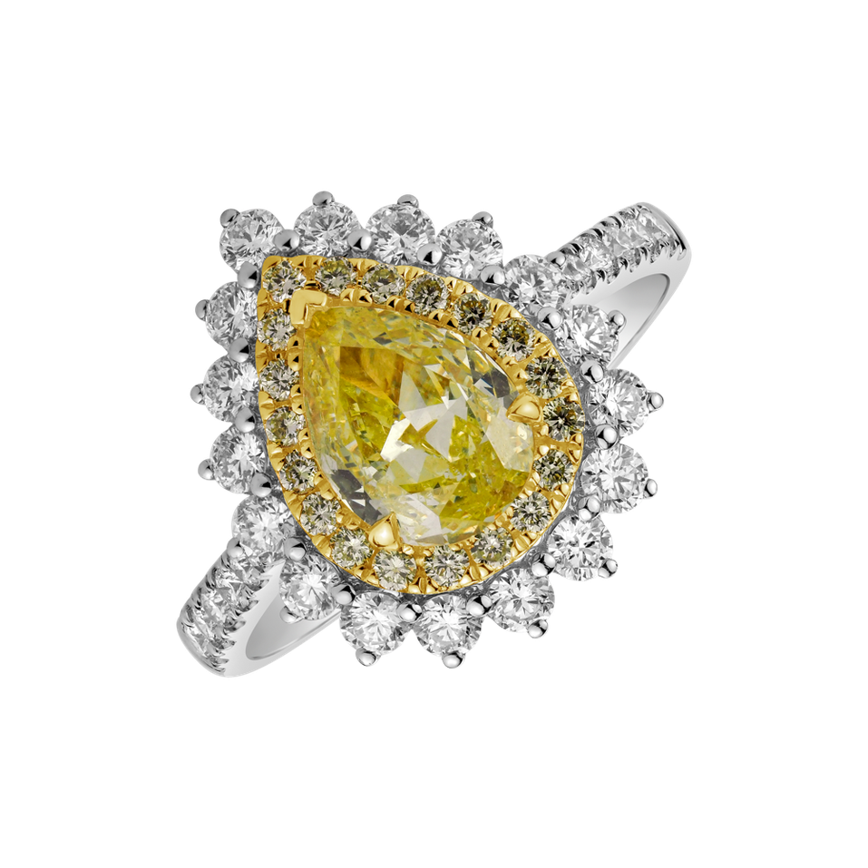 Ring with yellow and white diamonds Joyful Drop