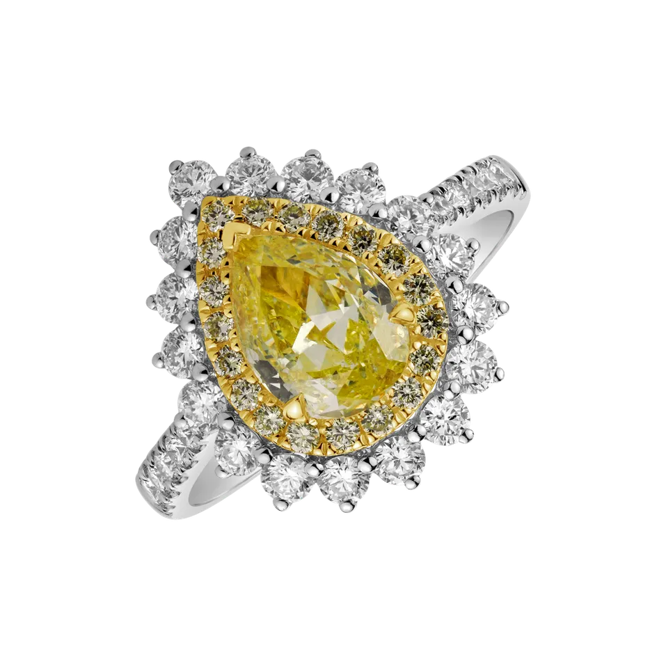 Ring with yellow and white diamonds Joyful Drop