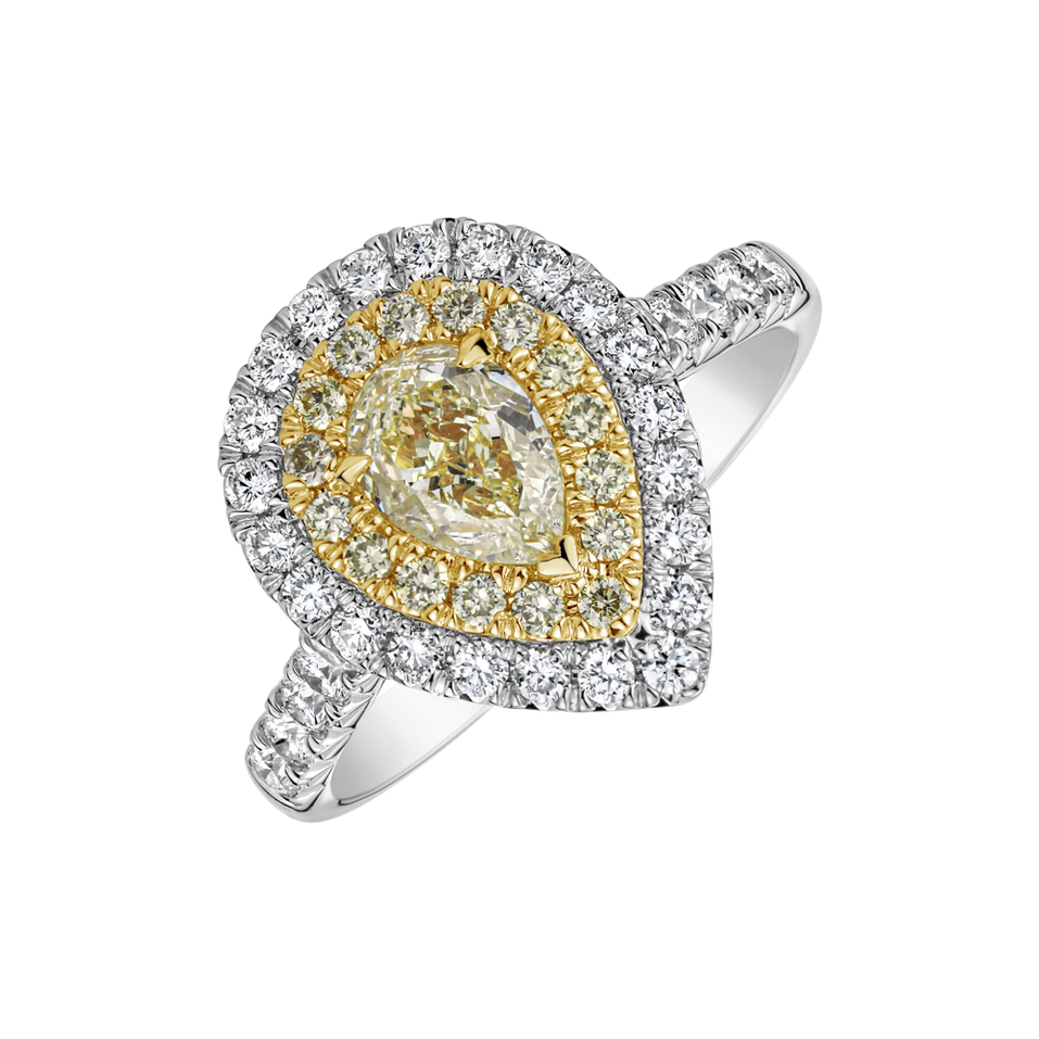 Ring with yellow and white diamonds Sun Drop