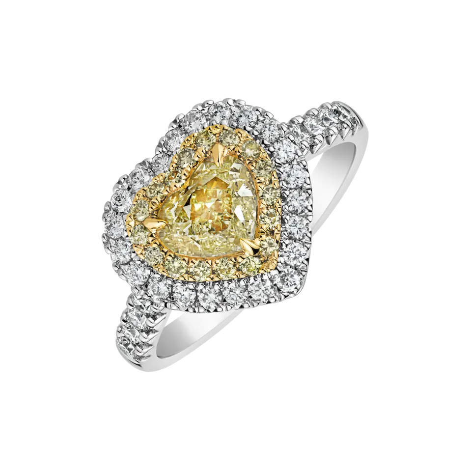 Ring with yellow and white diamonds Sun Love