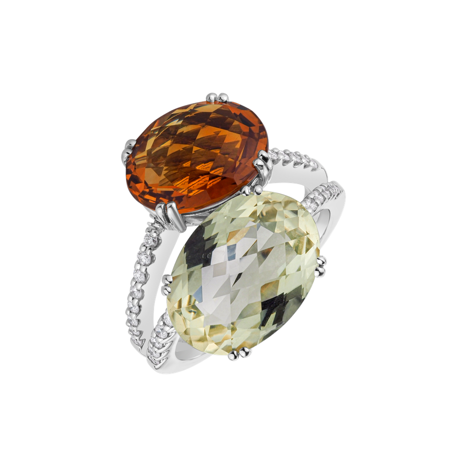Diamond ring with Quartz and Citrine De dragon