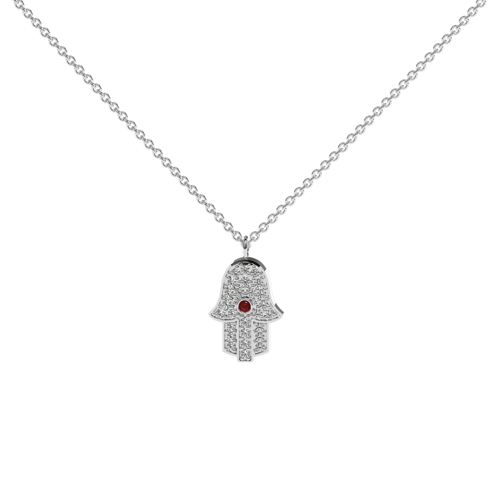 Diamond necklace with Ruby Hamsa