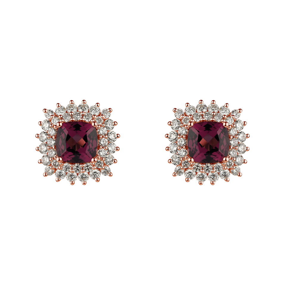 Diamond earrings with Rhodolite Midnight Empire