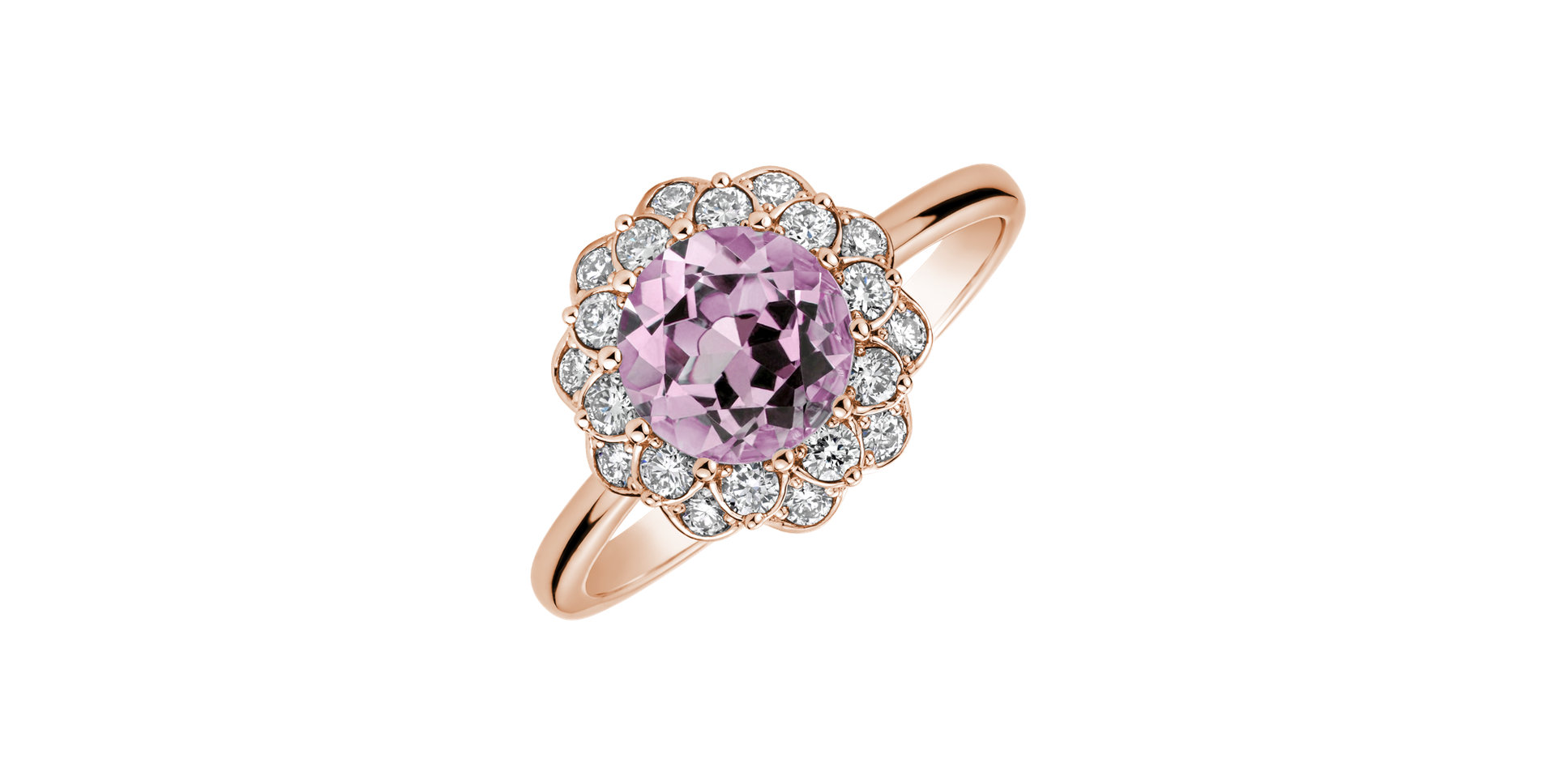Diamond ring with Kunzite Flower Joy