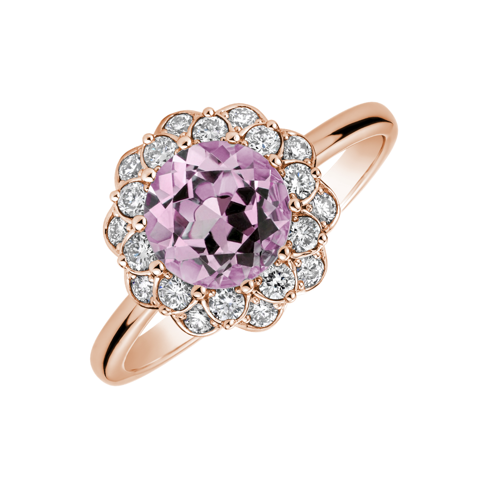 Diamond ring with Kunzite Flower Joy