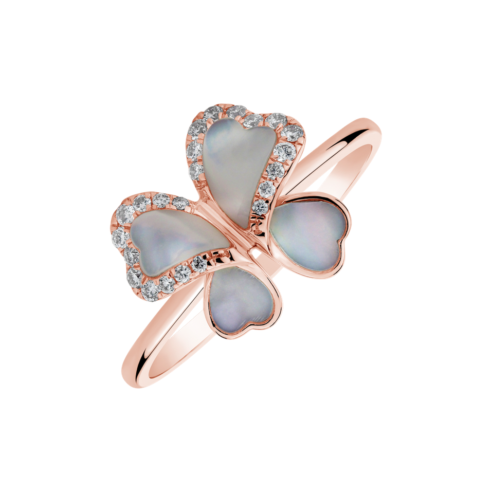 Diamond ring and Mother of Pearl Pearly Butterfly
