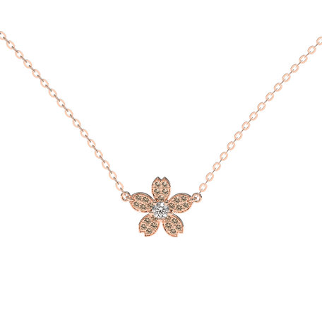Necklace with brown and white diamonds Flower
