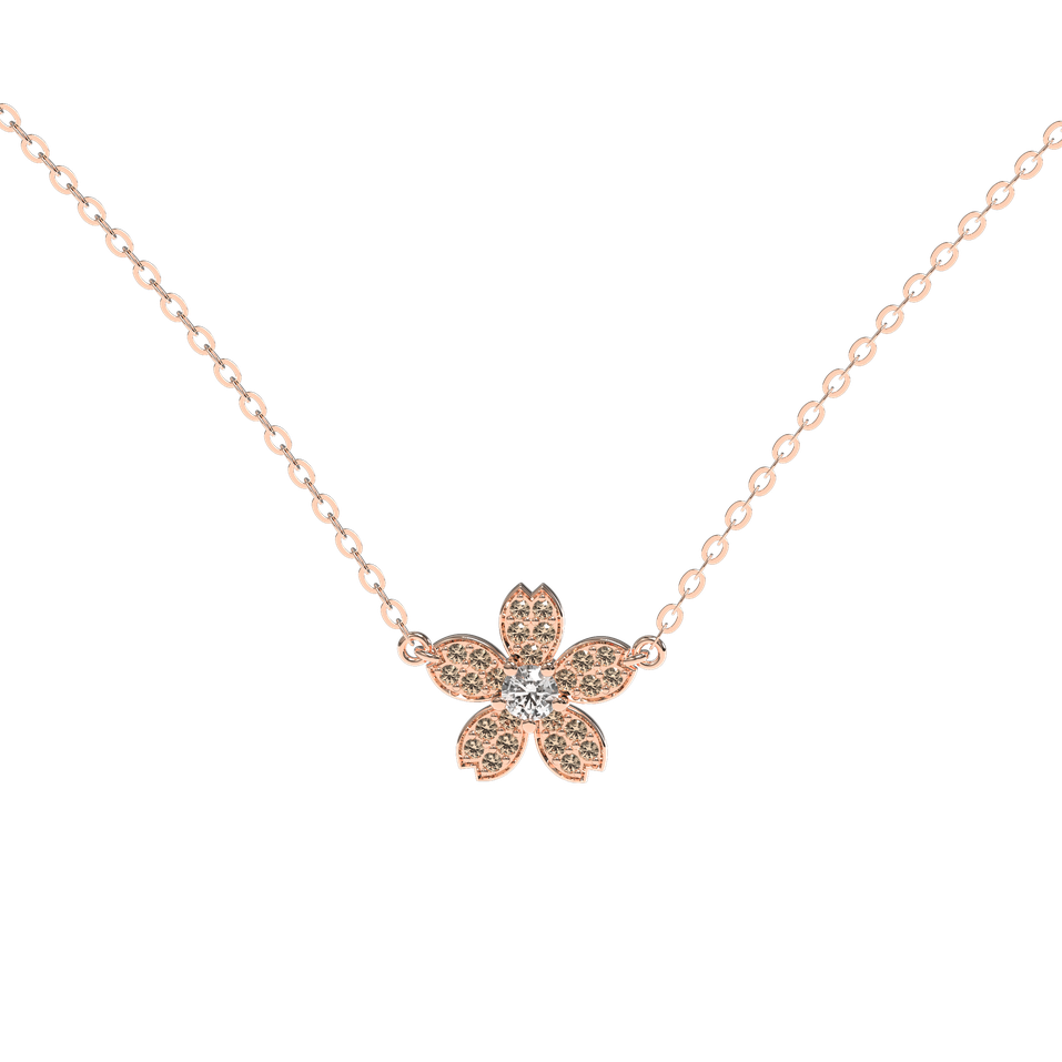 Necklace with brown and white diamonds Flower