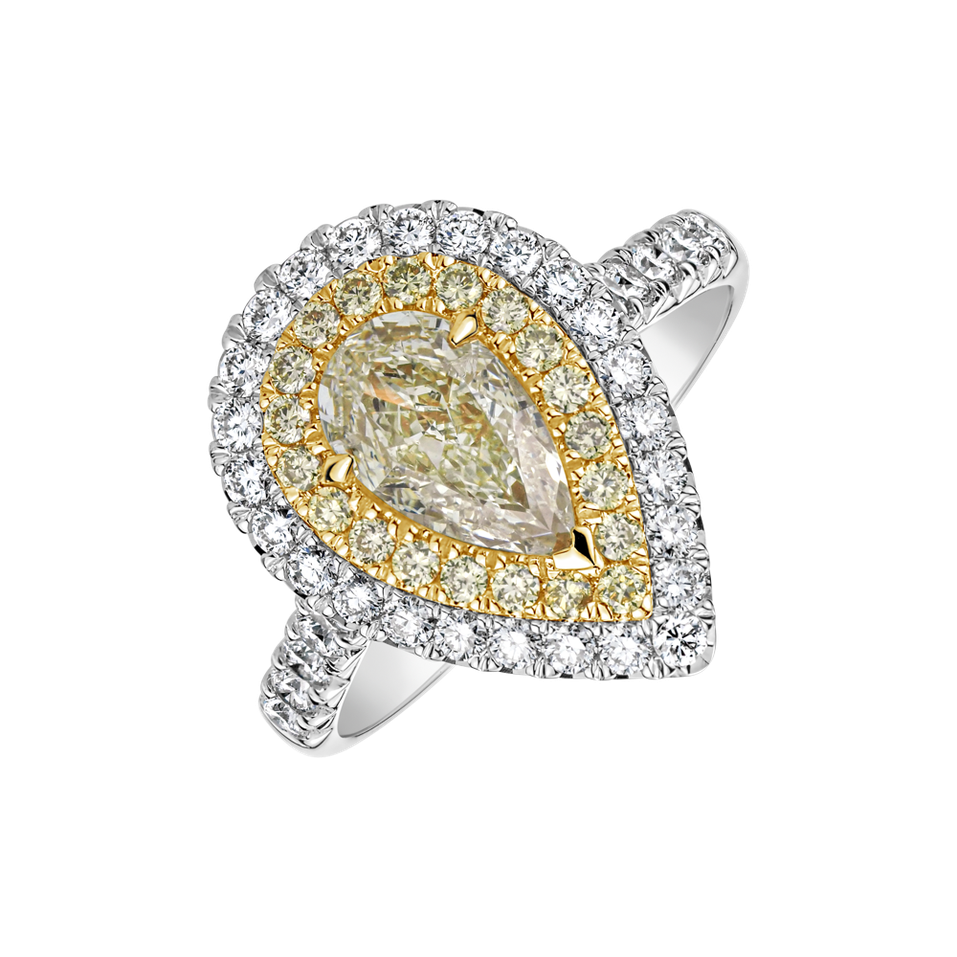 Ring with yellow and white diamonds Sun Drop