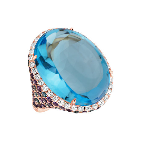 Diamond ring with Topaz and Amethyst Inferno Symphony
