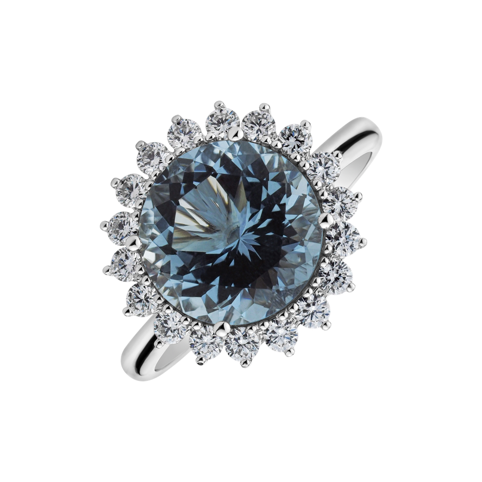 Diamond ring with Aquamarine Sun Impression