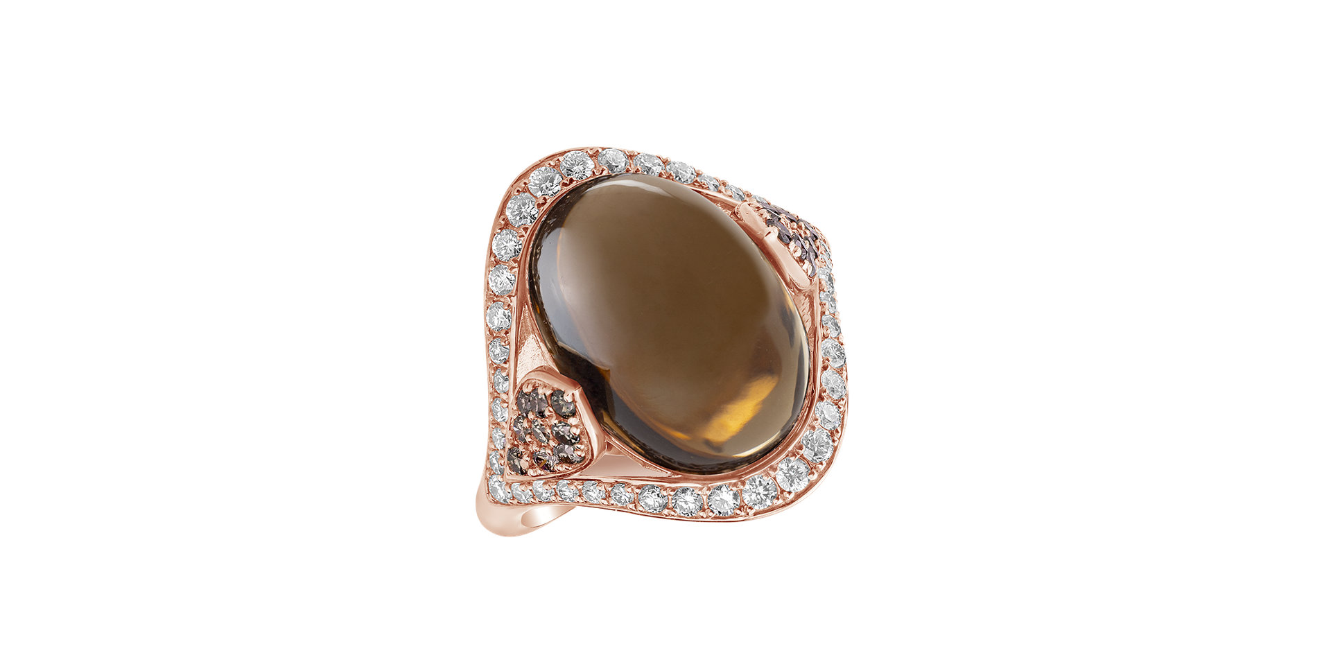 Ring with brown,white diamonds and Quartz Baroque Essence