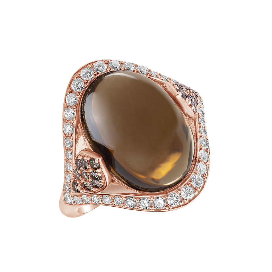 Ring with brown,white diamonds and Quartz Baroque Essence