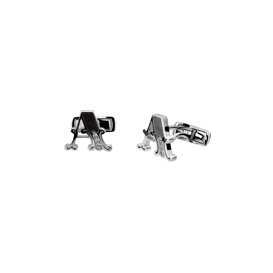 Diamond cufflinks with Mother of Pearl Letter Importance