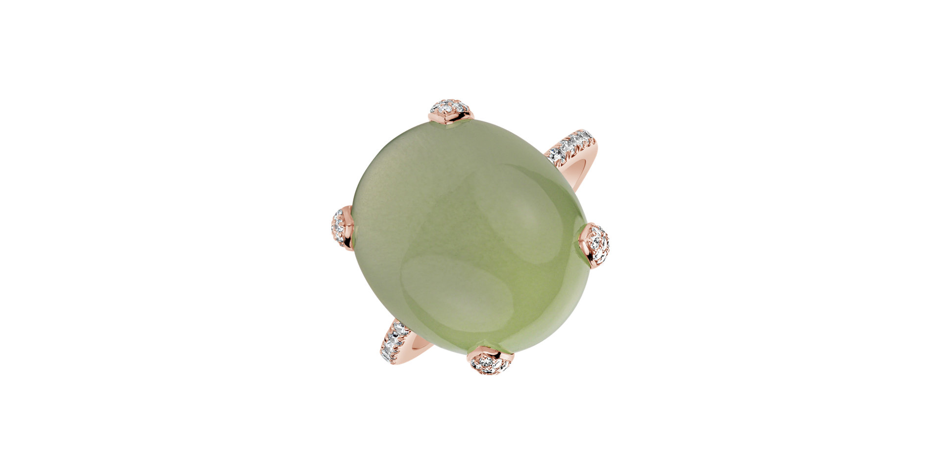 Diamond ring with Prehnite Niche