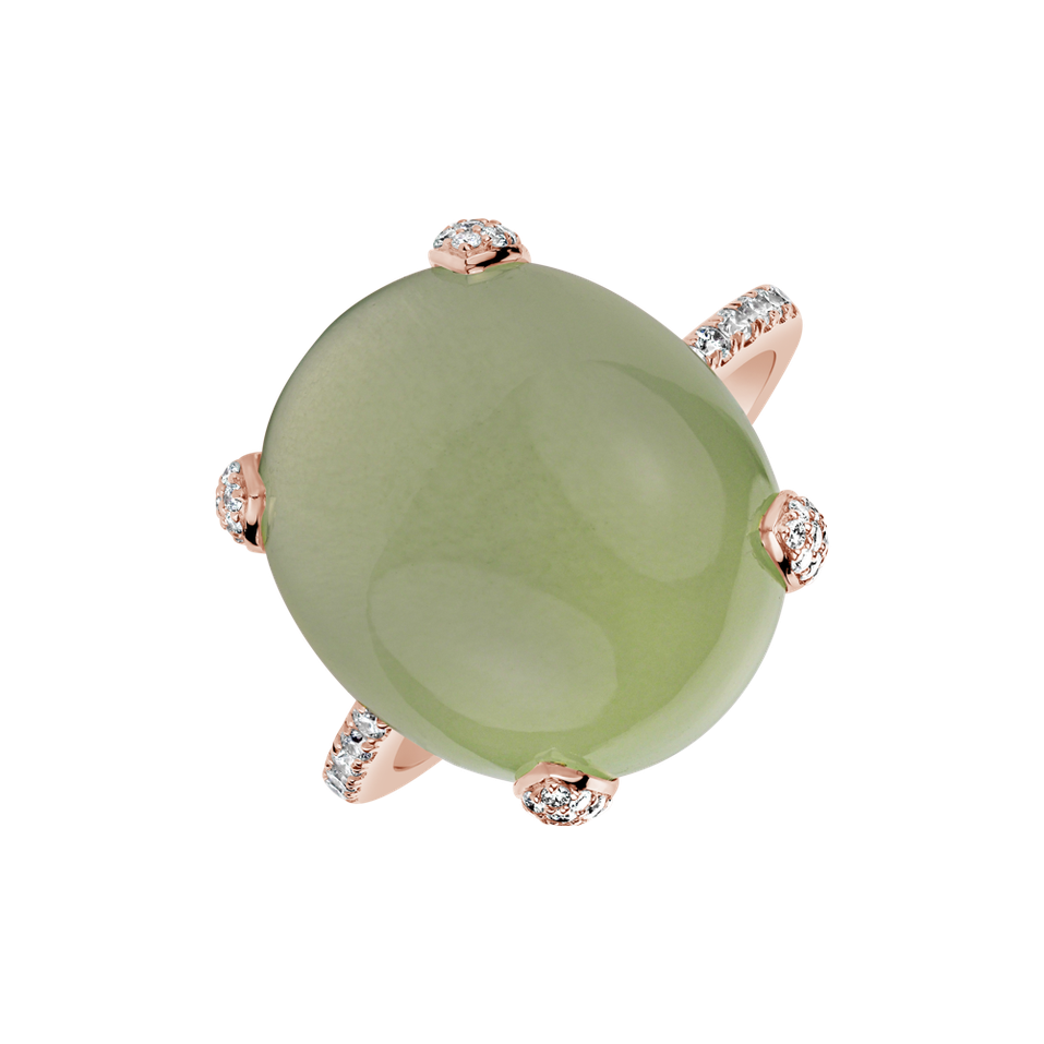 Diamond ring with Prehnite Niche