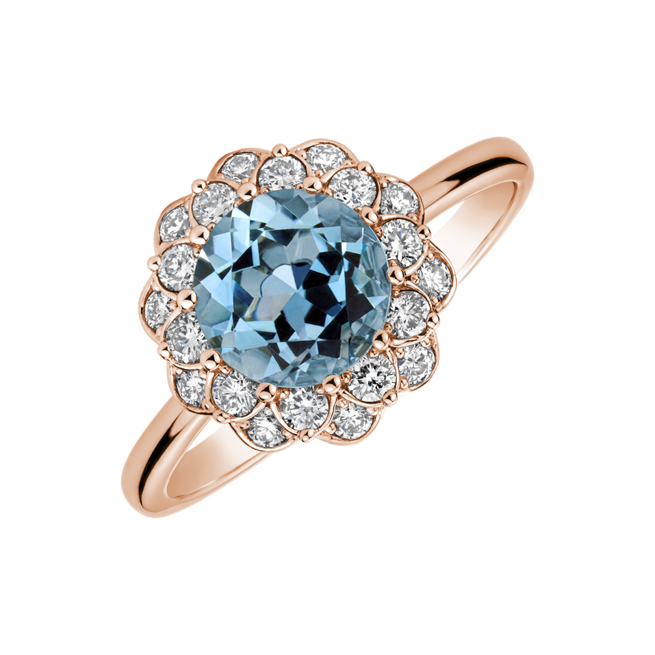 Diamond ring with Aquamarine Flower Joy