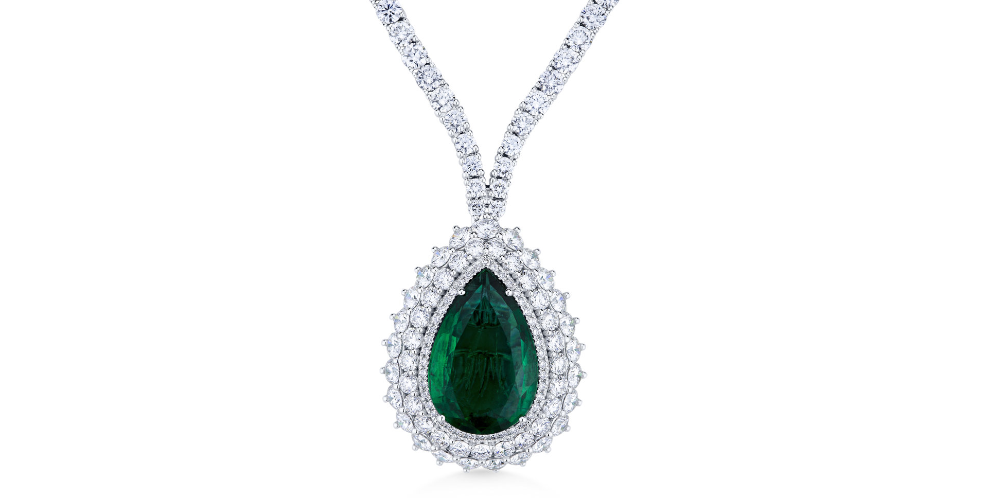 Diamond necklace with Emerald Aurora Tear