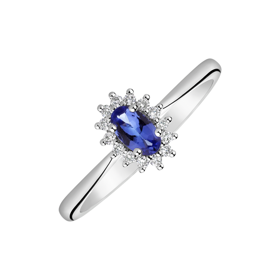 Diamond ring with Tanzanite Princess Sparkle