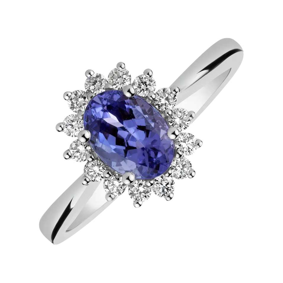 Diamond ring with Tanzanite Princess