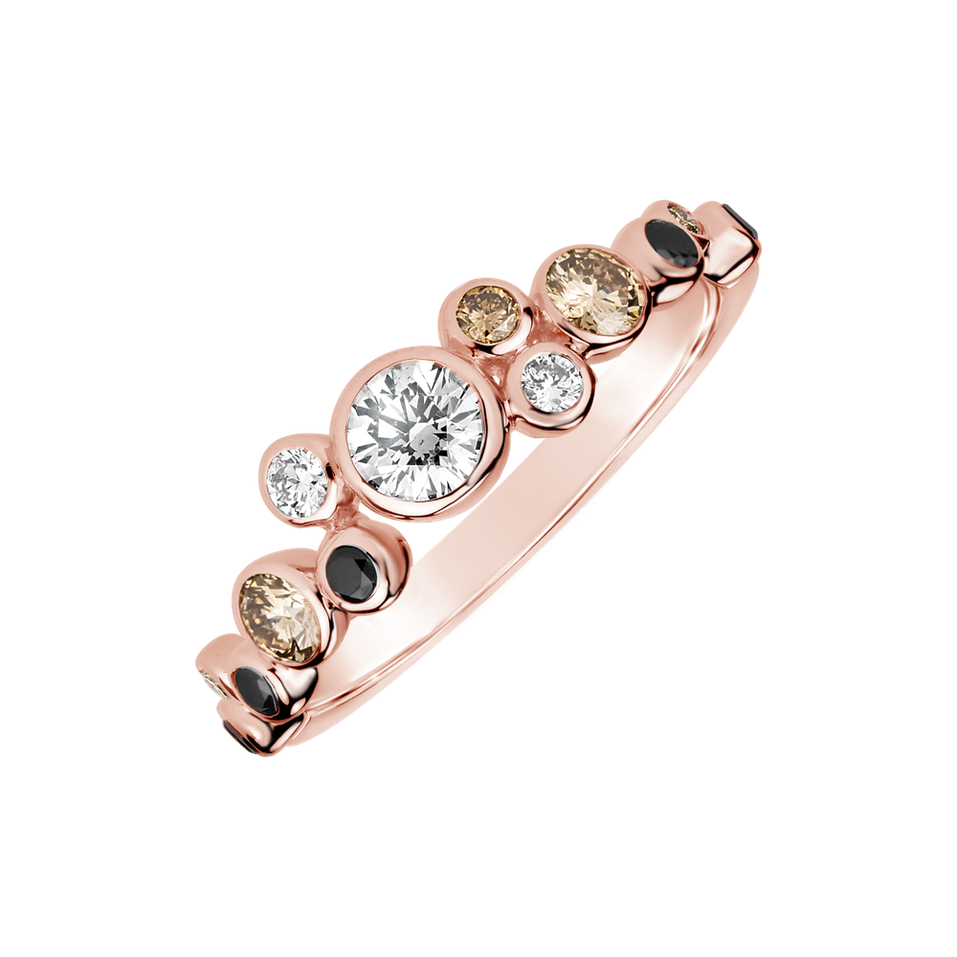 Ring with white, brown and black diamonds Space Joy
