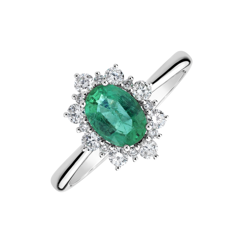 Diamond ring with Emerald Princess Gem