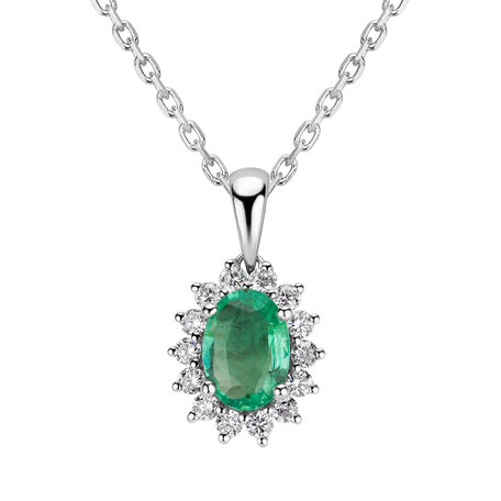 Diamond pendant with Emerald Princess