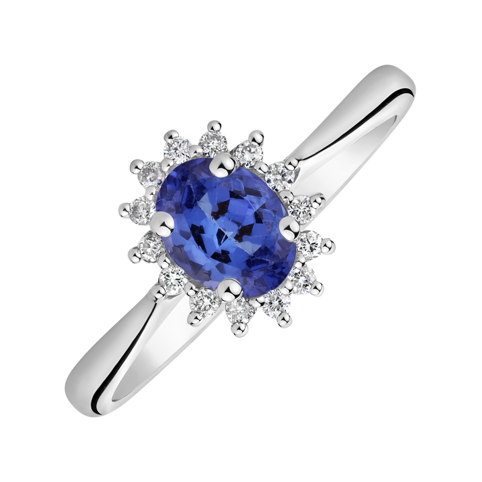 Diamond ring with Tanzanite Princess