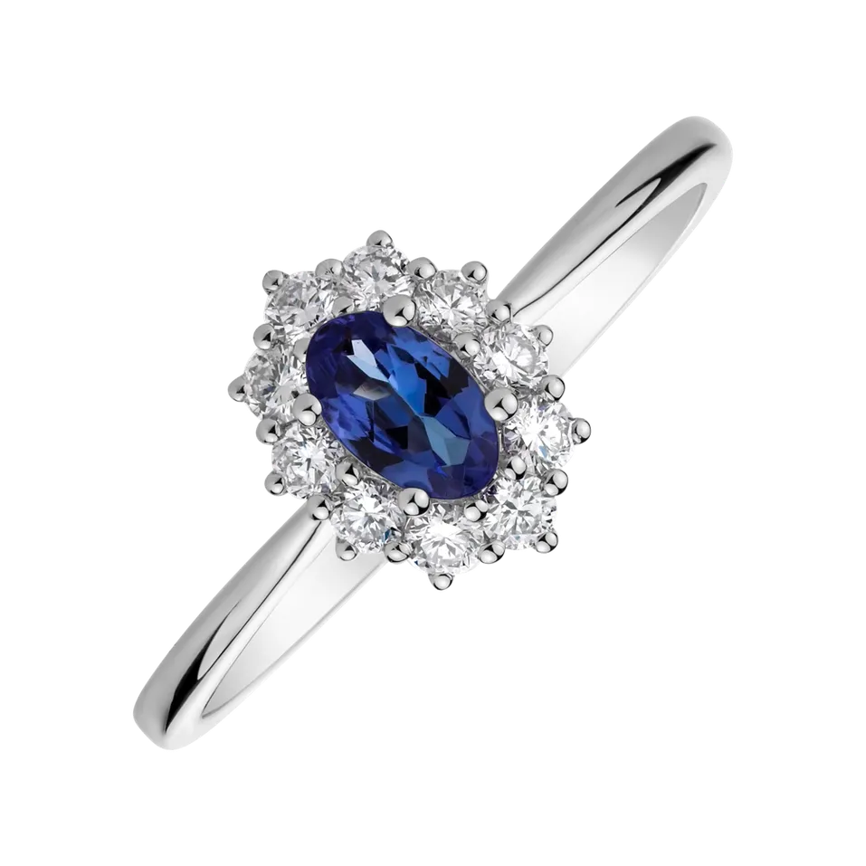 Diamond ring with Tanzanite Princess