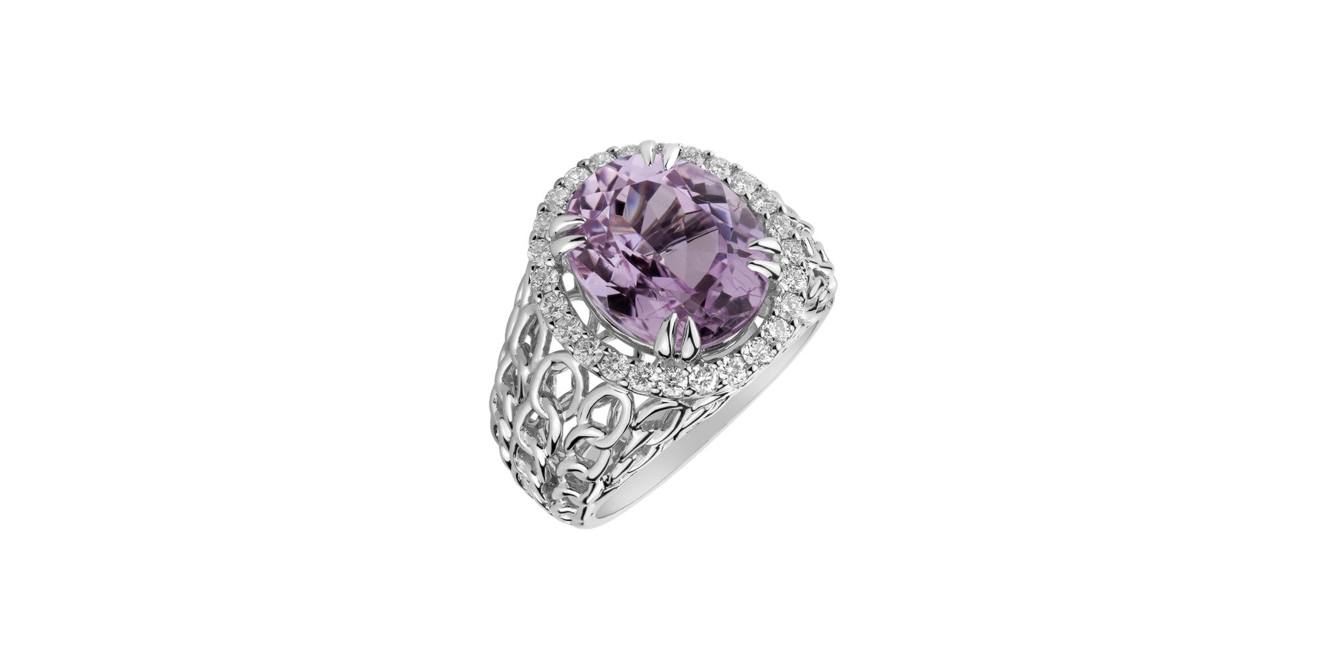Diamond ring with Kunzite Windy Storm