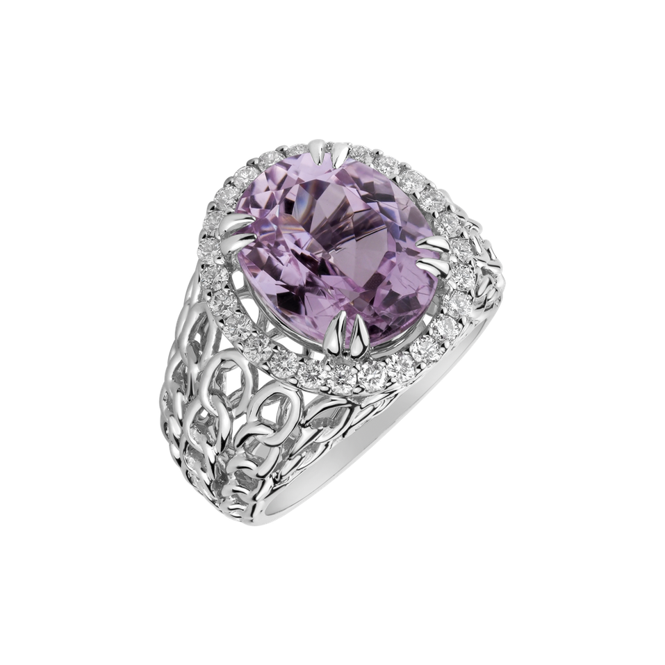 Diamond ring with Kunzite Windy Storm