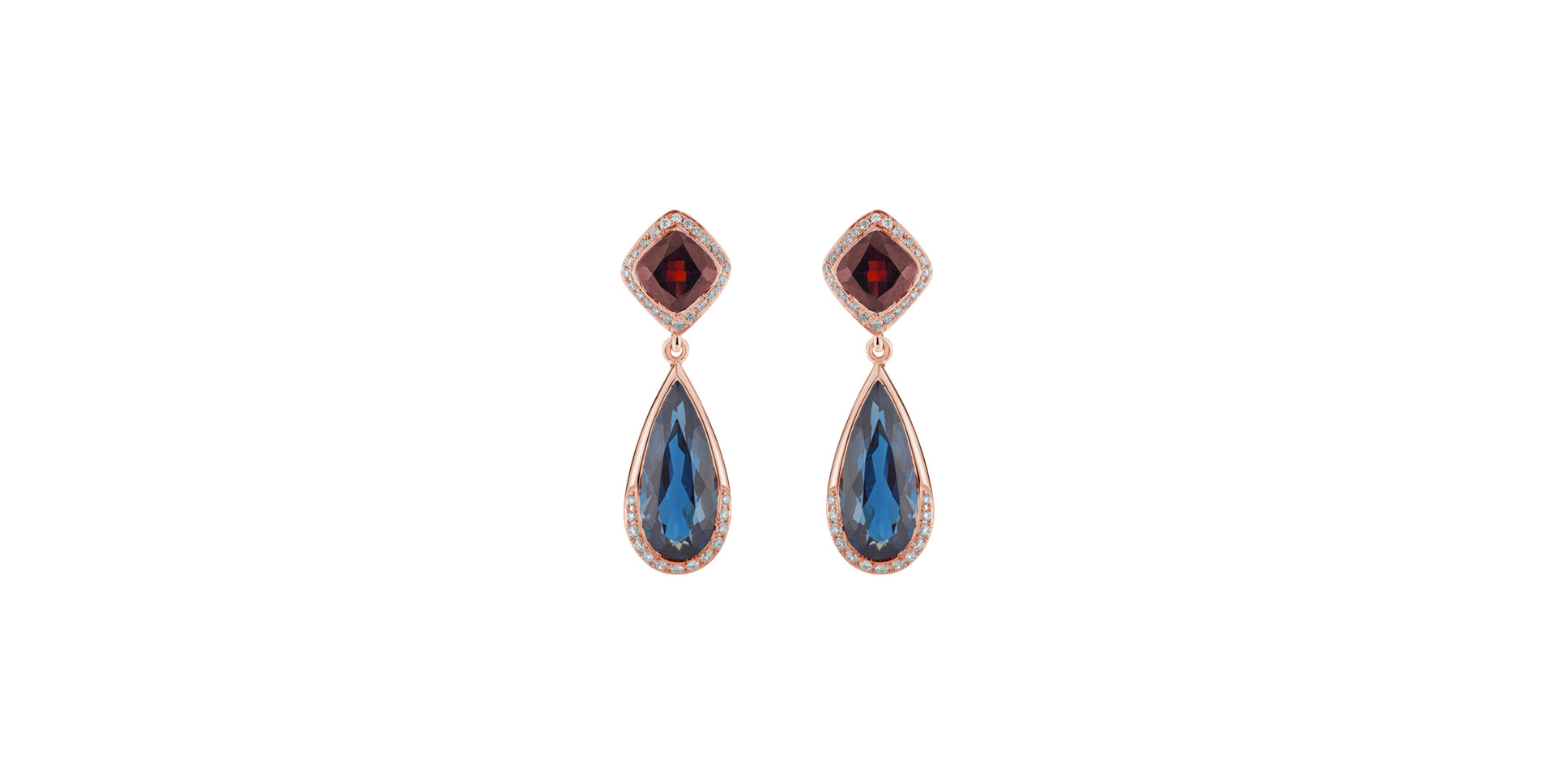 Diamond earrings, Garnet and Topaz Déchu