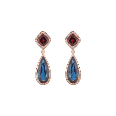 Diamond earrings, Garnet and Topaz Déchu