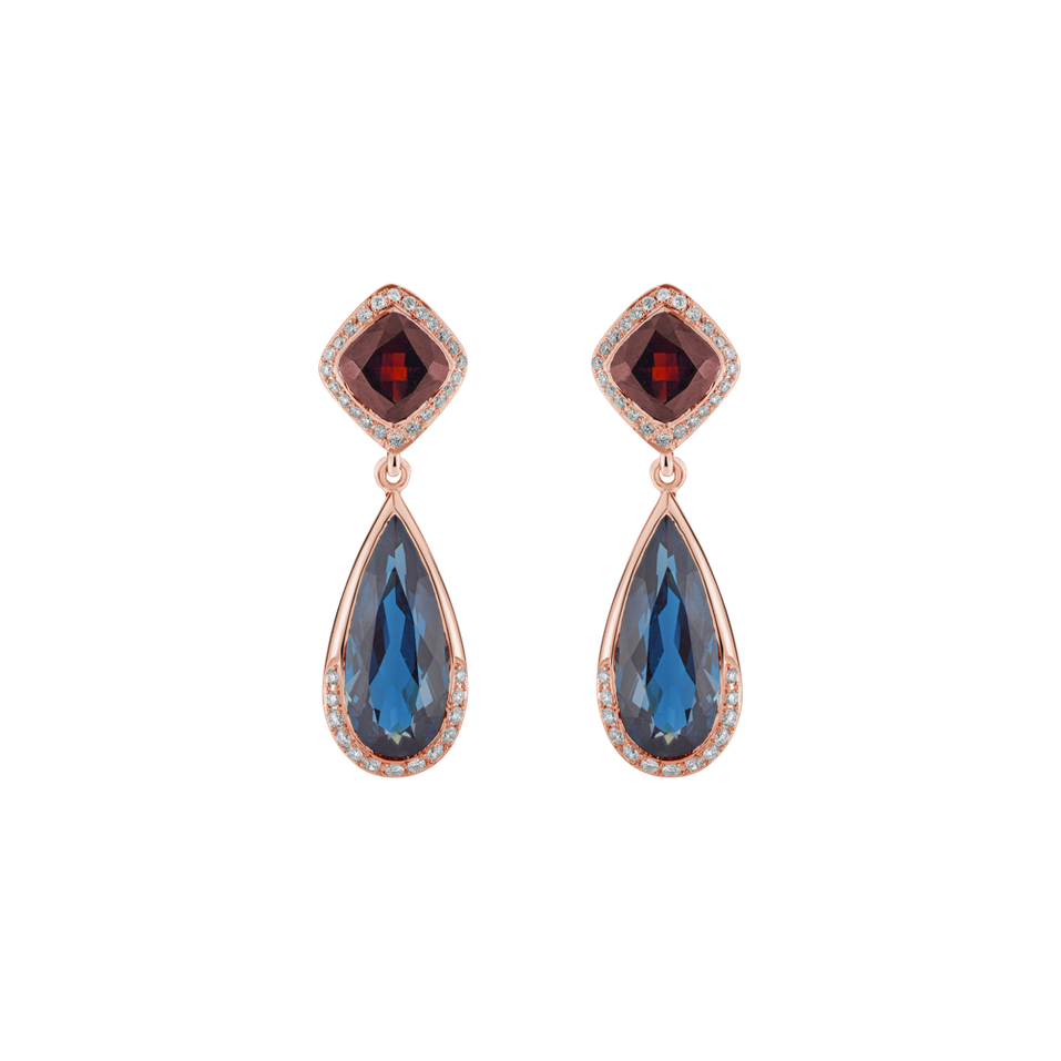 Diamond earrings, Garnet and Topaz Déchu
