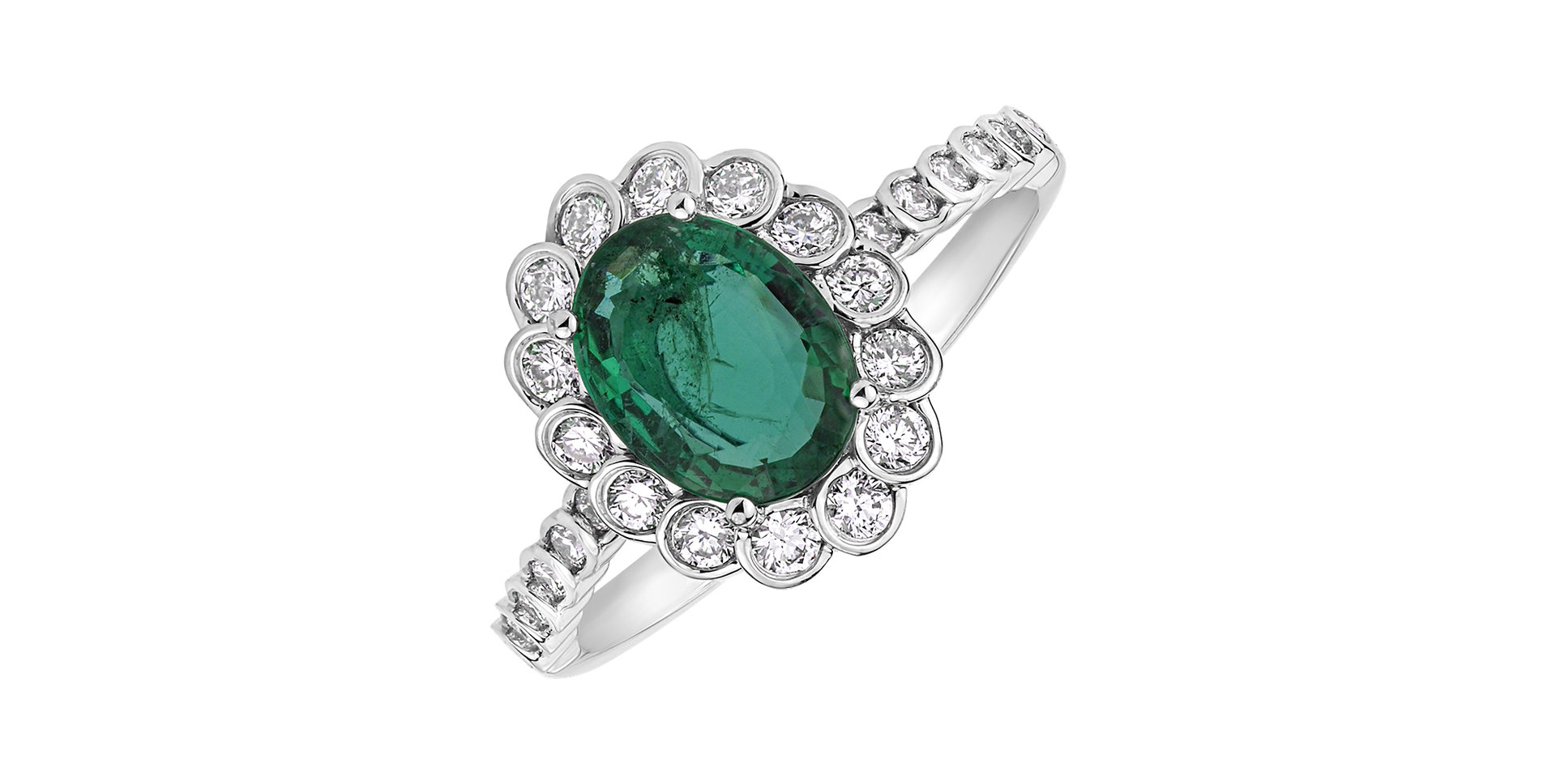 Diamond ring with Emerald Glamour Princess