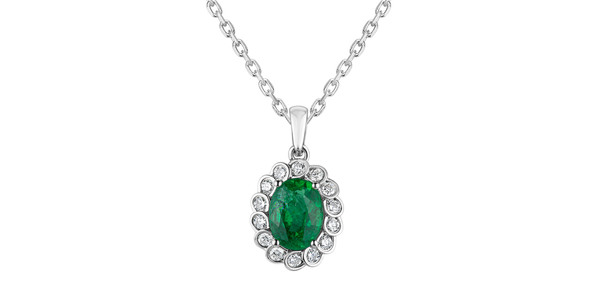 Diamond pendant with Emerald Princess