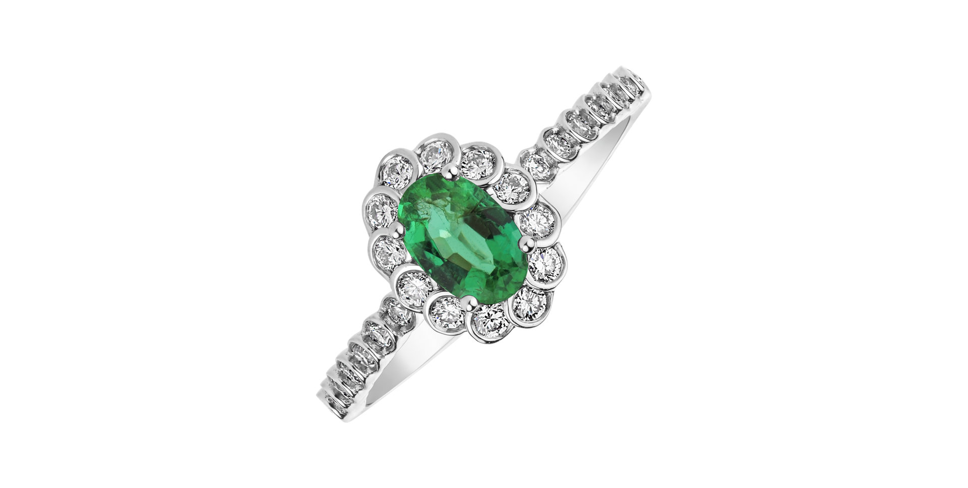 Diamond ring with Emerald Glamour Princess