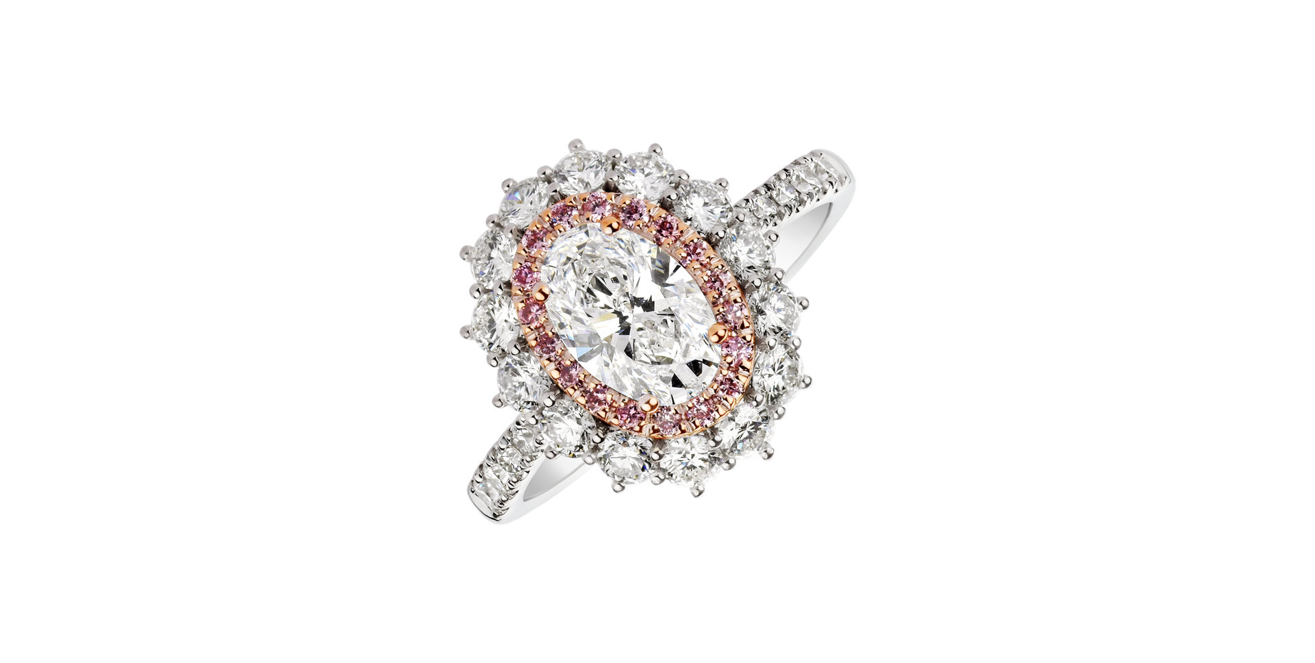 Ring with pink and white diamonds Princess