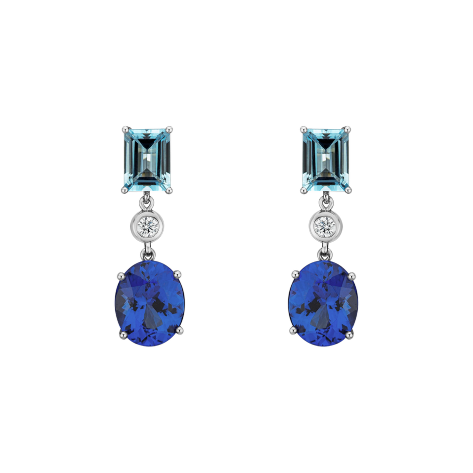 Diamond earrings, Aquamarine and Tanzanite Miracle Rain