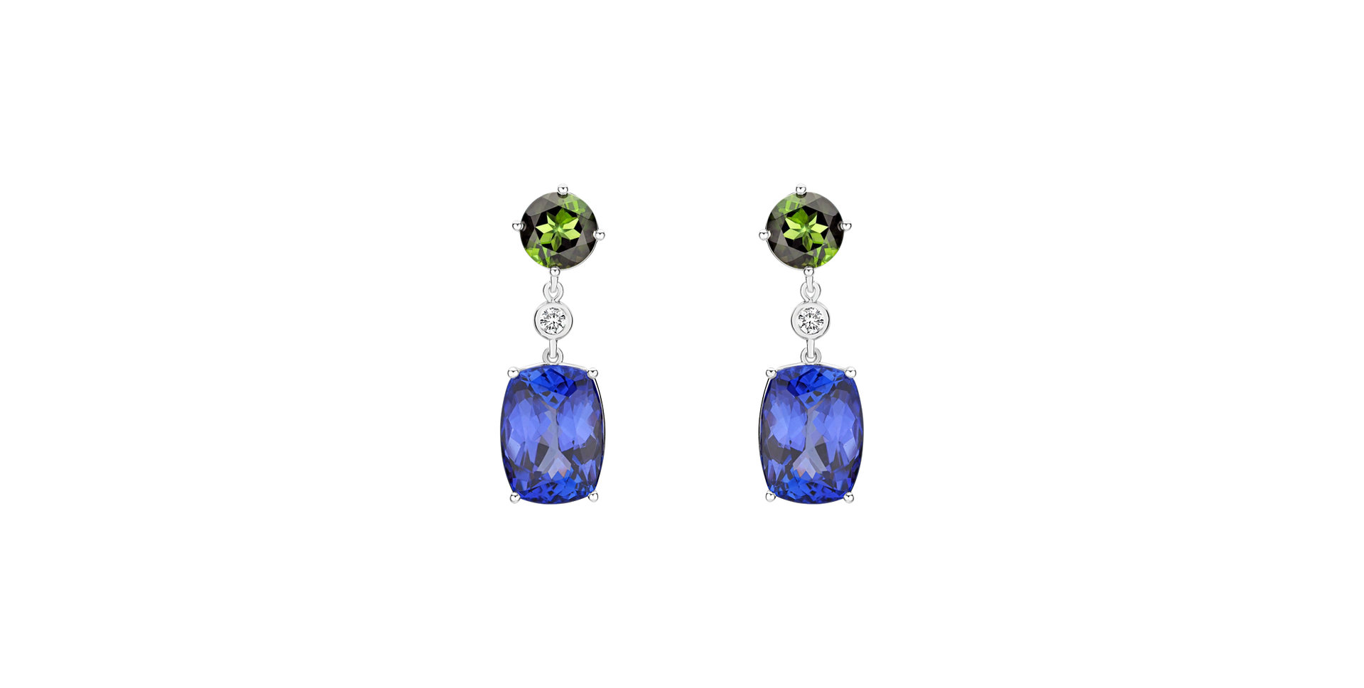 Diamond earrings, Tourmalíne and Tanzanite Fantasy Rain