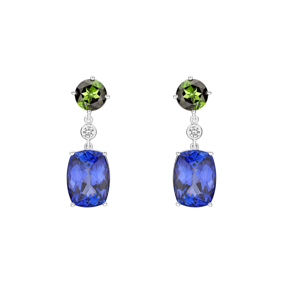 Diamond earrings, Tourmalíne and Tanzanite Fantasy Rain