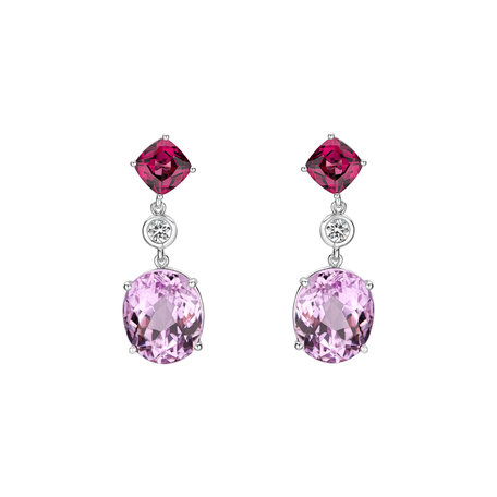 Diamond earrings, Garnet and Kunzite Purple Rain