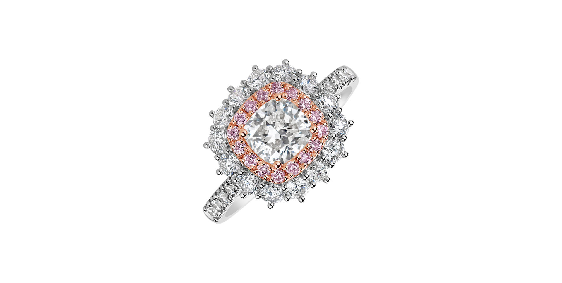 Ring with pink and white diamonds Princess