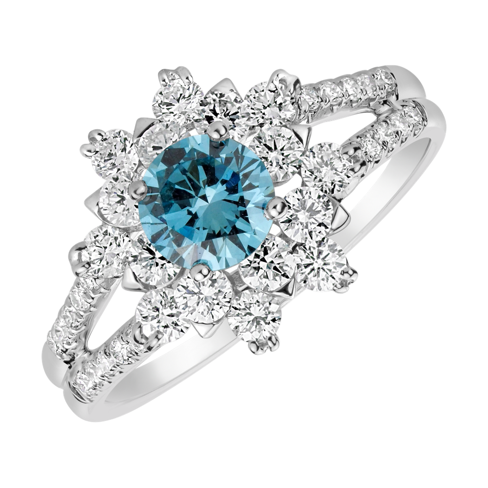 Ring with blue diamonds and white diamonds Winter Delight