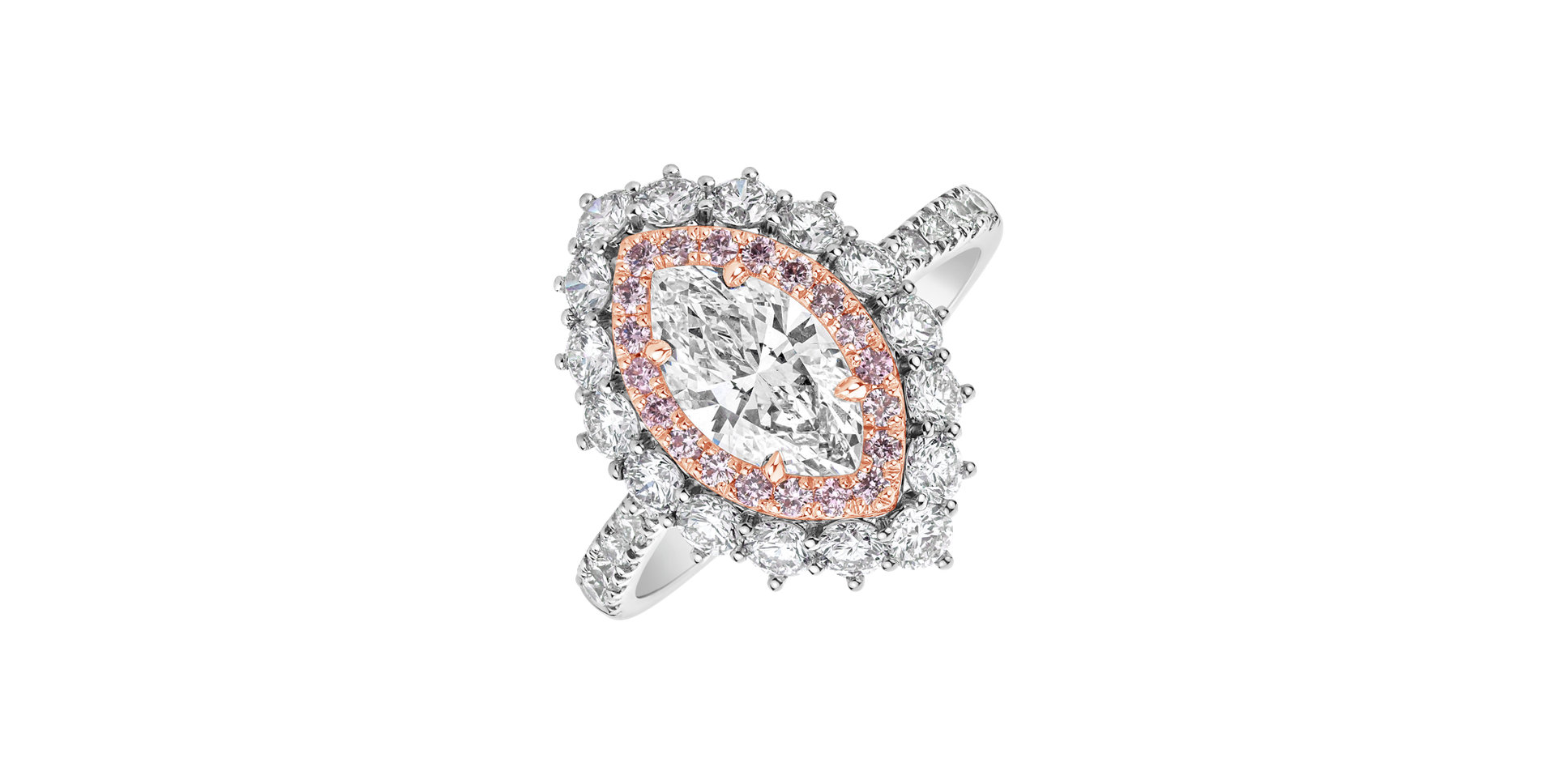 Ring with white and pink diamonds Princess